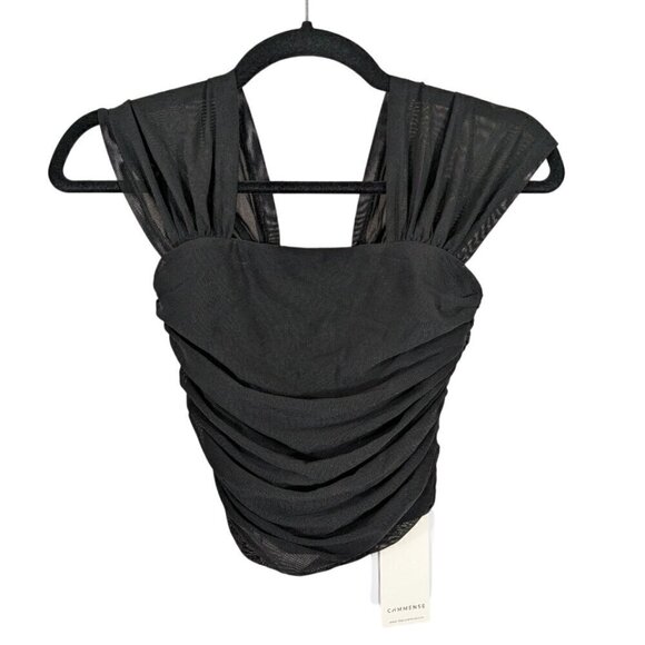 Commense Black Mesh Form Fitting Crop Top Size S - Picture 1 of 4